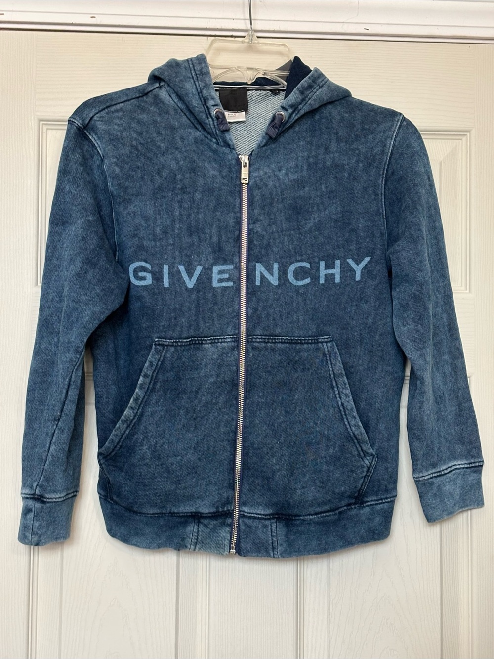 Givenchy Blue Wash Zip Hoodie with Chest Logo